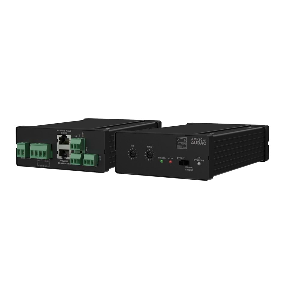AUDAC Web Based Mini Stereo Amplifier 2 x 15W 4 OHM 4 LINE + MIC + RS232 AMP523 MK2