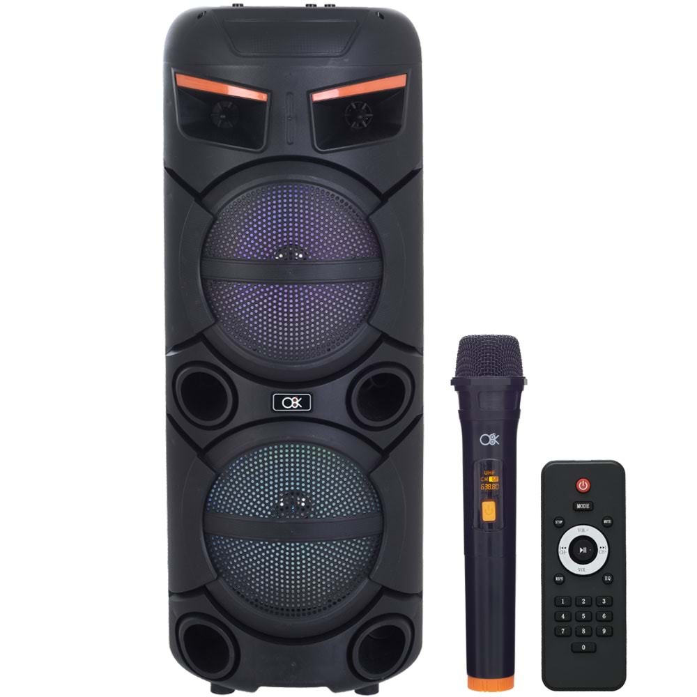 O8K Bluetooth ve USB Girişli 2X8 inch Şarjlı Işıklı 1 El Mikrofonlu Müzik Sistemi BT-8810