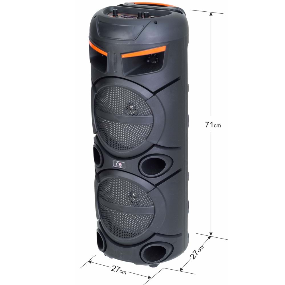 O8K Bluetooth ve USB Girişli 2X8 inch Şarjlı Işıklı 1 El Mikrofonlu Müzik Sistemi BT-8810