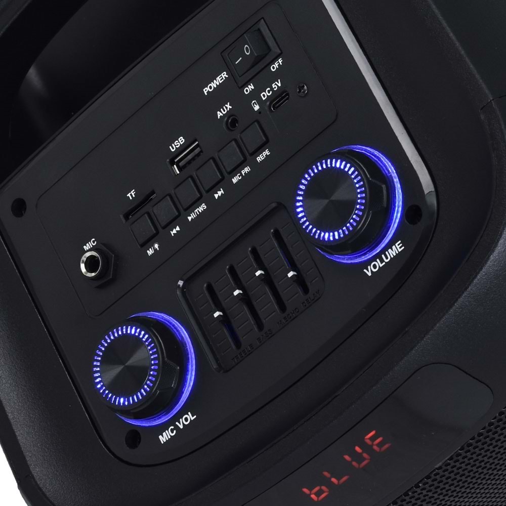 O8K Bluetooth ve USB Girişli 2X8 inch Şarjlı Işıklı 2 El Mikrofonlu Müzik Sistemi BT-8825