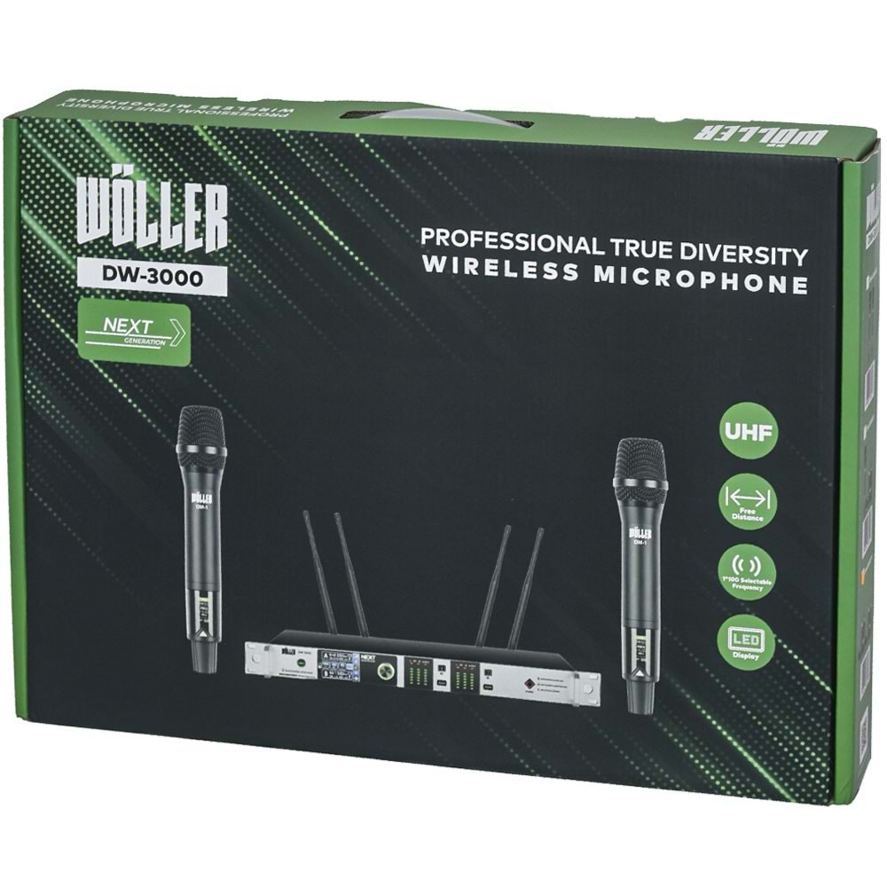 WÖLLER Çift Kanal 2 EL Kablosuz True Diversity UHF Kablosuz Mikrofon DW-3000 EE