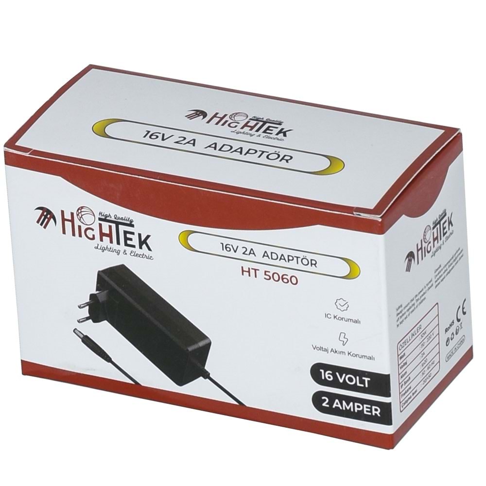 HIGHTEK 16 V 2 Amper Plastik Kasa 5,5*2,5 Jaklı (Santral ) Adaptörü HT-5060