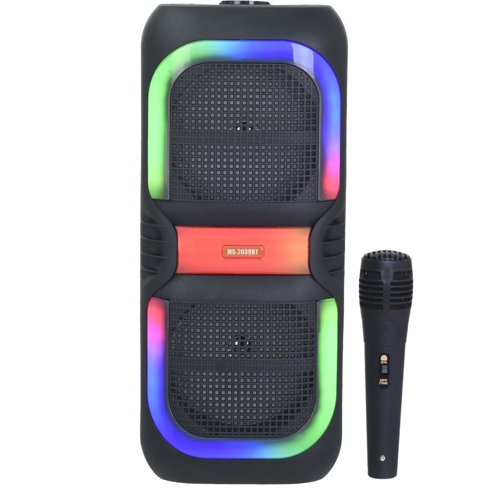 MS Bluetooth ve USB Girişli 2X8 inch Şarjlı Işıklı Müzik Sistemi MS-2039 BT