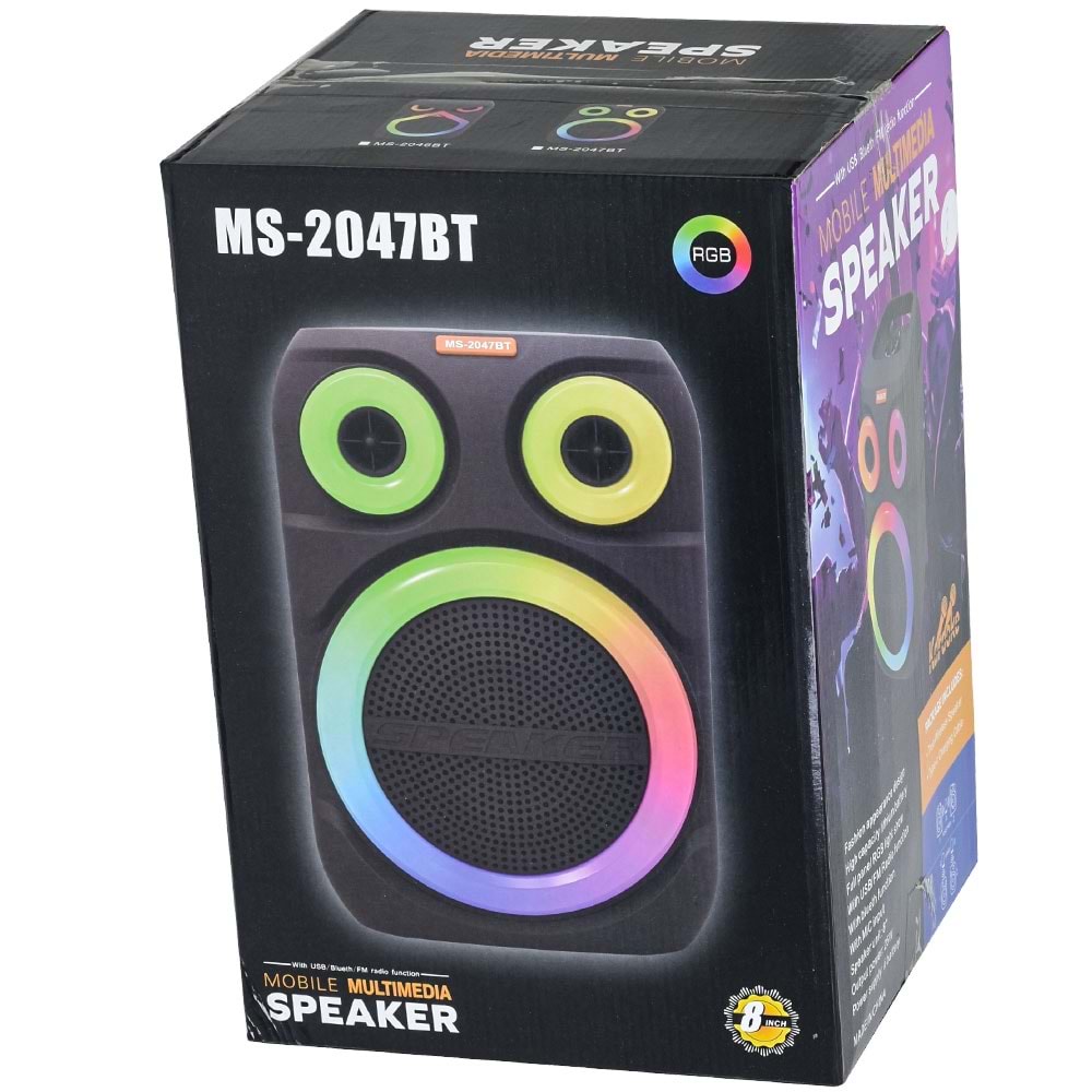 MS Bluetooth ve USB Girişli 8 inch Şarjlı Işıklı Müzik Sistemi MS-2047 BT