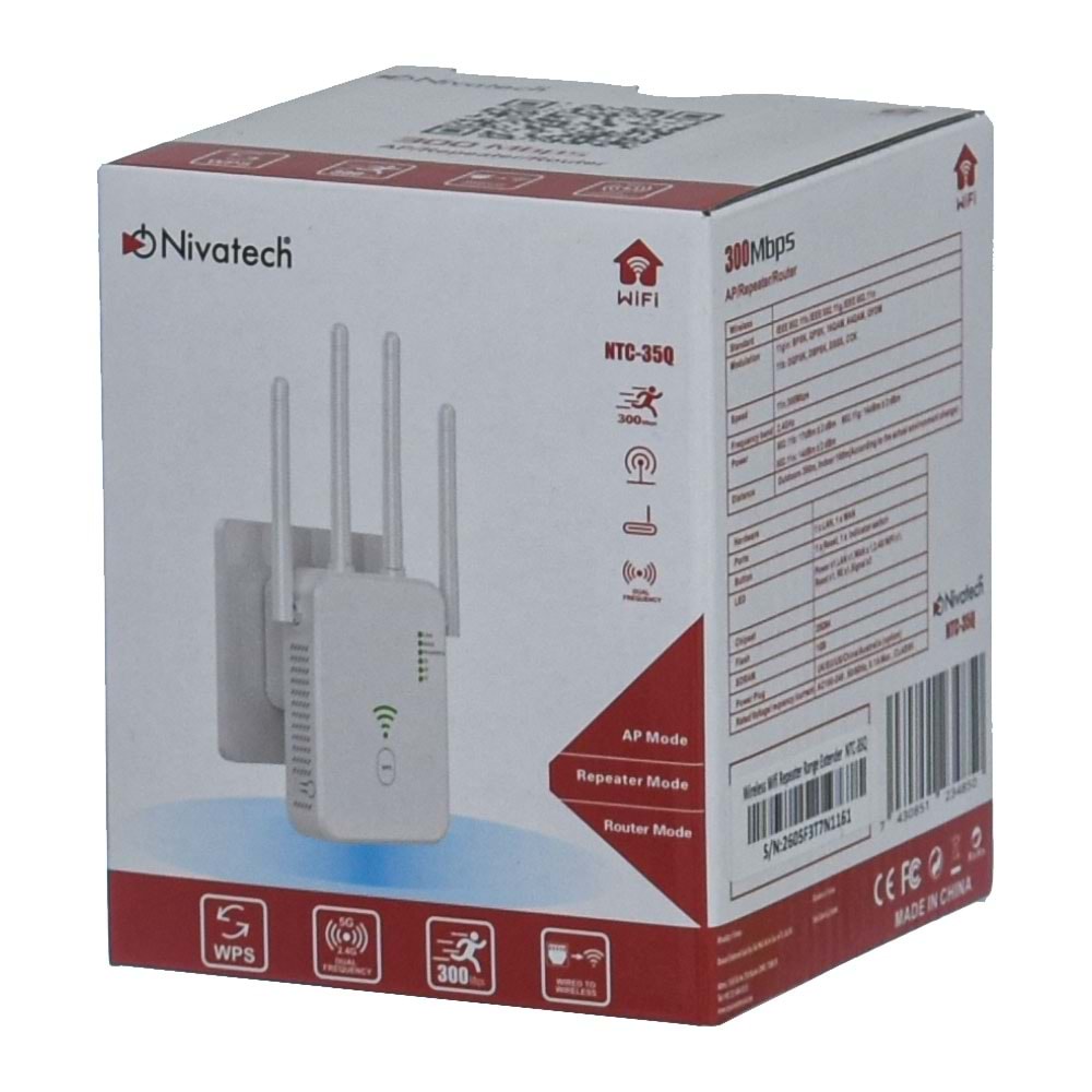 NİVATECH 4 Antenli 300 Mbps Wi-Fi Router Sinyal Güçlendirci NTC-35Q