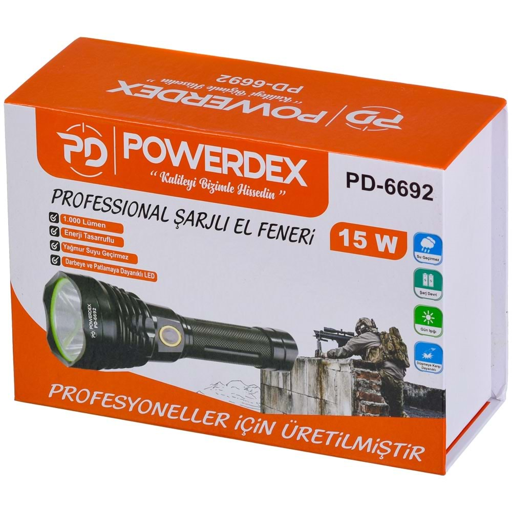 POWERDEX 15W Şarjlı El Feneri PD-6692