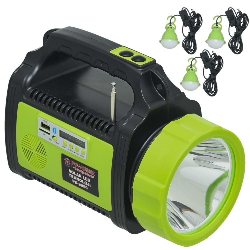 POWERDEX 50W Radyolu 3 Ampüllü Solar Şarjlı Projektör Set PD-9090