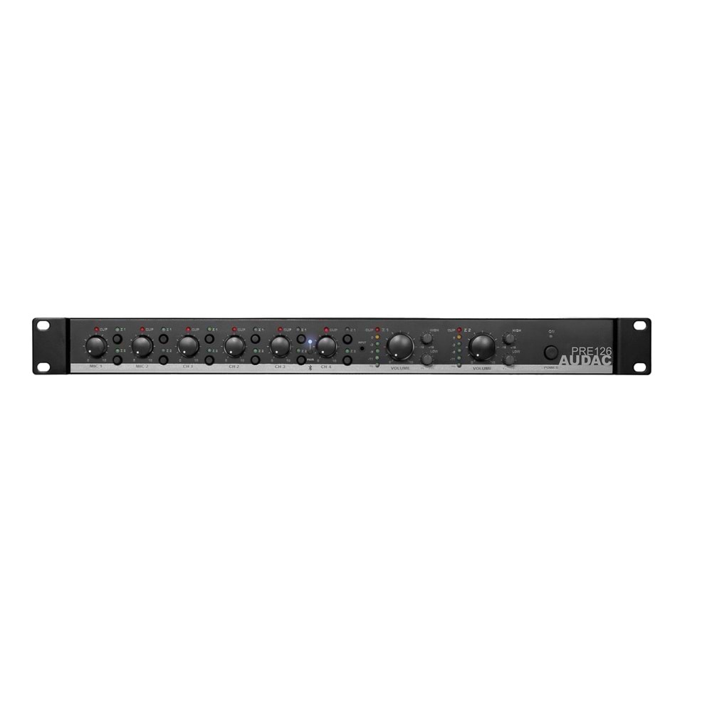AUDAC Pre-Amplifier 6 in 2 stereo balancaed output, Bluetooth PRE126