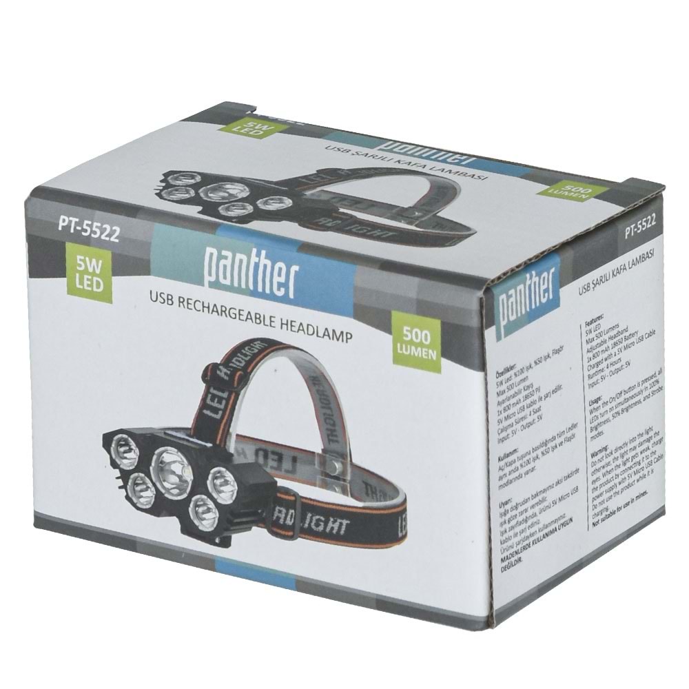 PANTHER 5W Ledli USB Şarjlı Kafa Lambası PT-5522