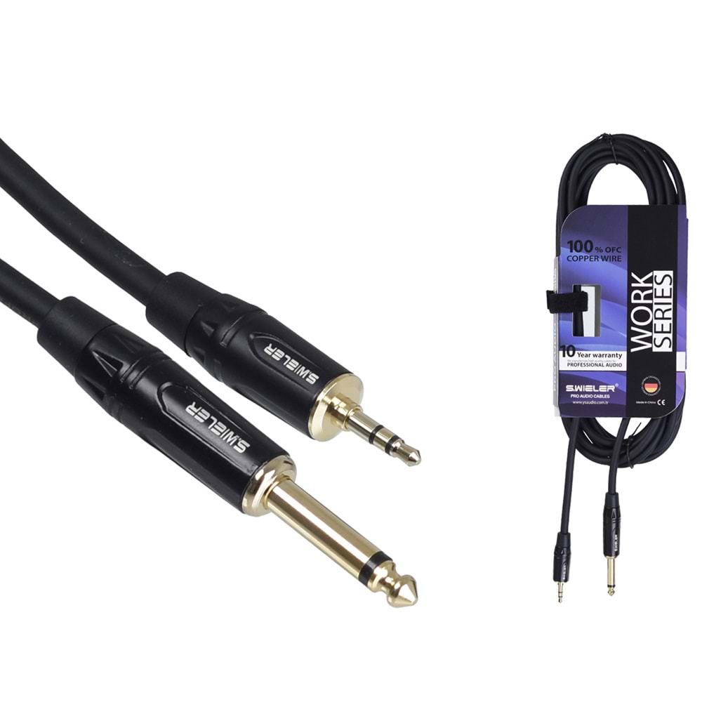S.WIELER 6.3 mm Mono-3.5 mm 5 Metre Stereo Kablo SMS-5M