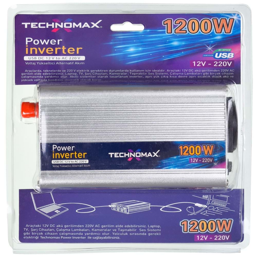 TECHNOMAX 12V 1200W Modifiye Sinüs İnverter TM-9203