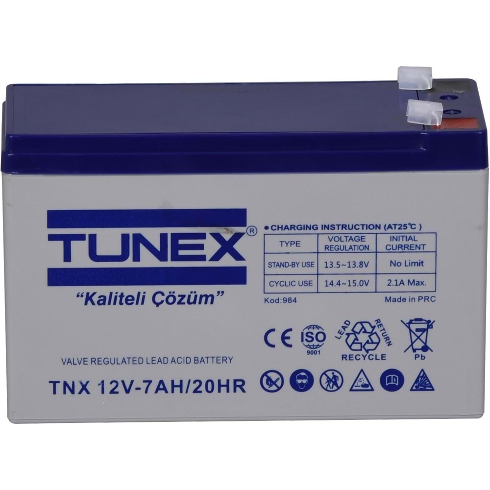 TUNEX 12V 7A 1,86 Kg Kuru Bakımsız Akü (151*65*94*100 Mm) TNX-12V7A