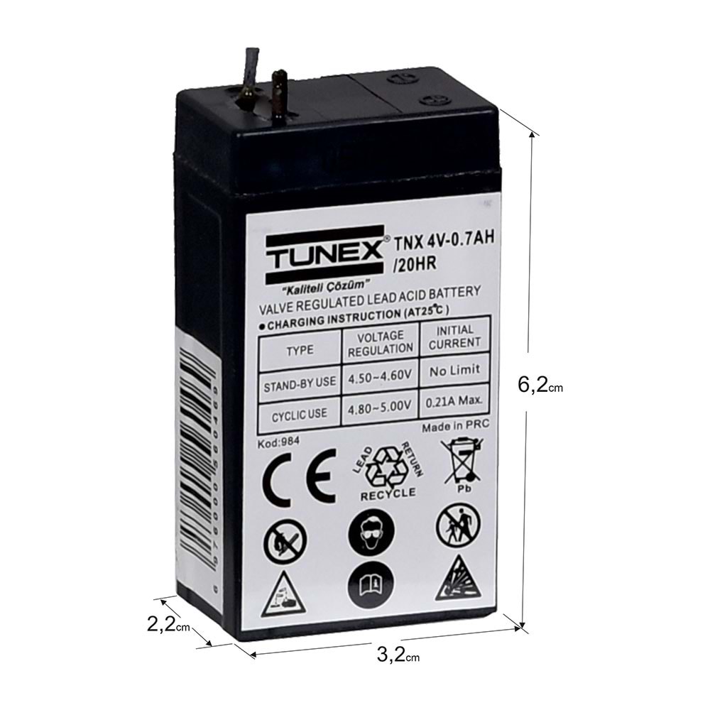 TUNEX 4V 0,7A Siyah Kuru Bakımsız Akü TNX-4V07A