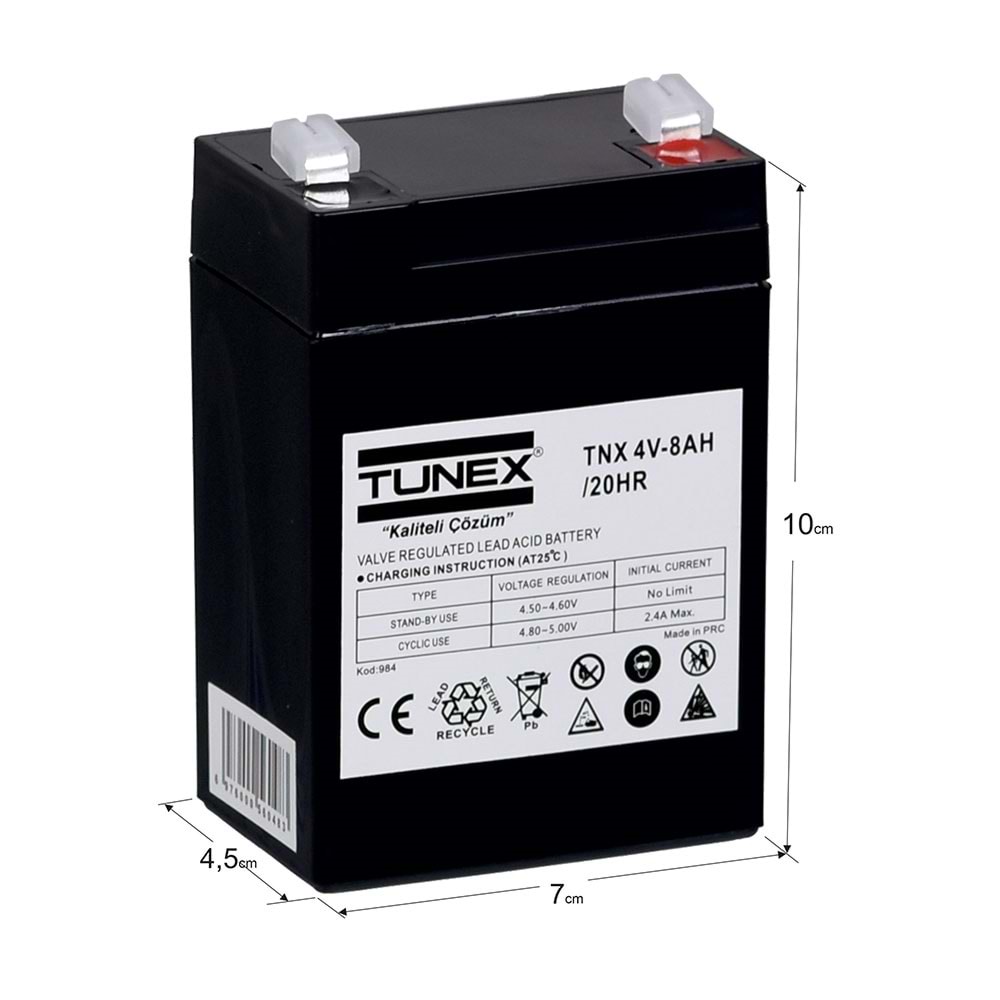 TUNEX 4V 8A Siyah Kuru Bakımsız Akü TNX-4V8A