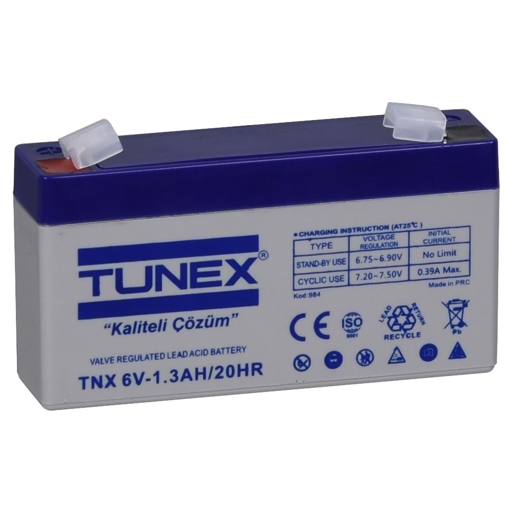 TUNEX 6V 1,3A Gri-Mavi Kuru Bakımsız Akü TNX-6V1,3A