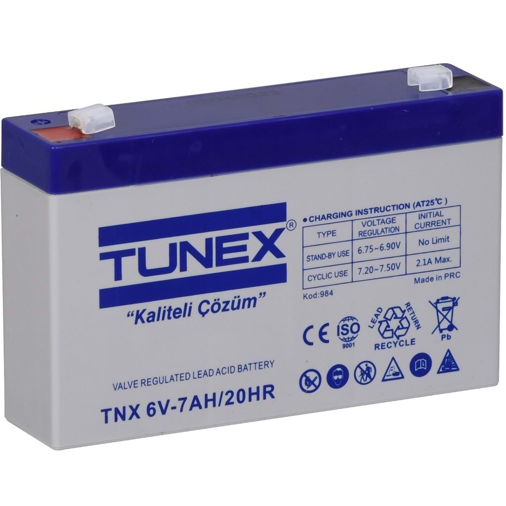 TUNEX 6V 7A Gri-Mavi Kuru Bakımsız Akü TNX-6V7A