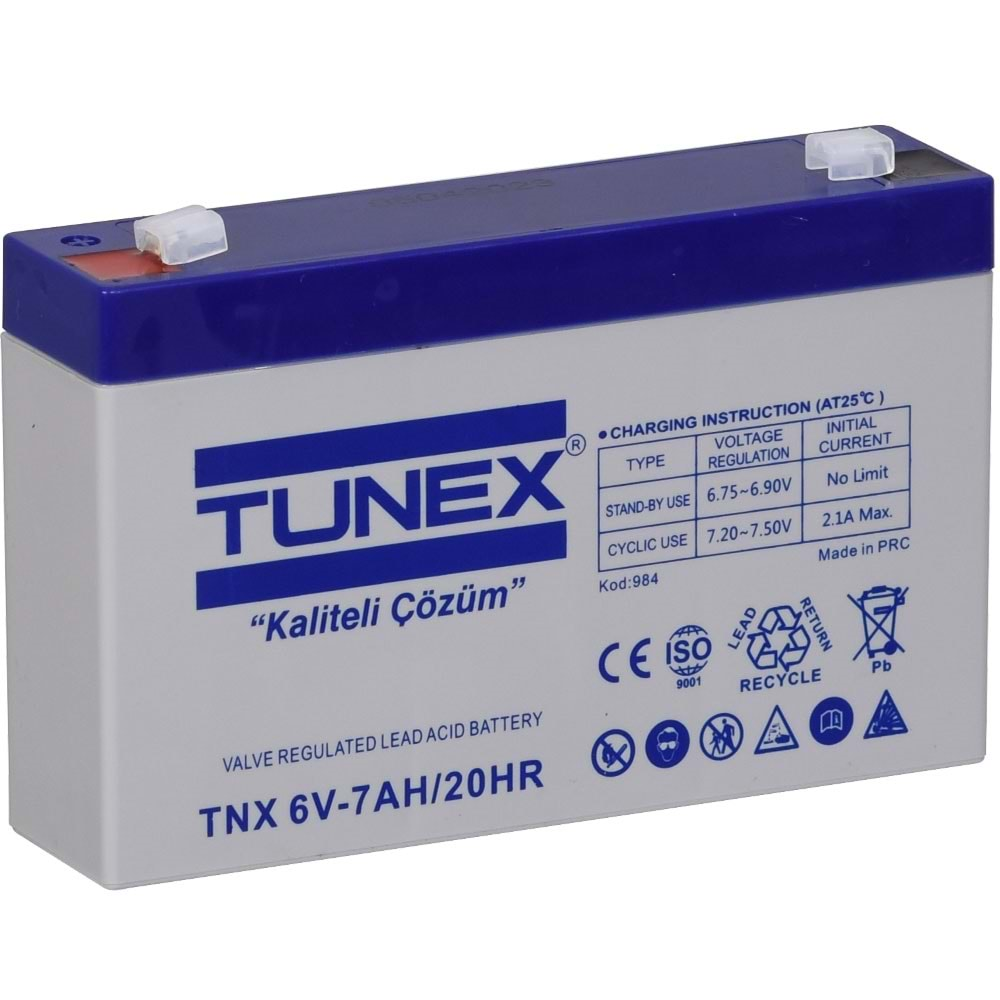 TUNEX 6V 7A 1,08 Kg Kuru Bakımsız Akü (151*35*94*100 Mm) TNX-6V7A