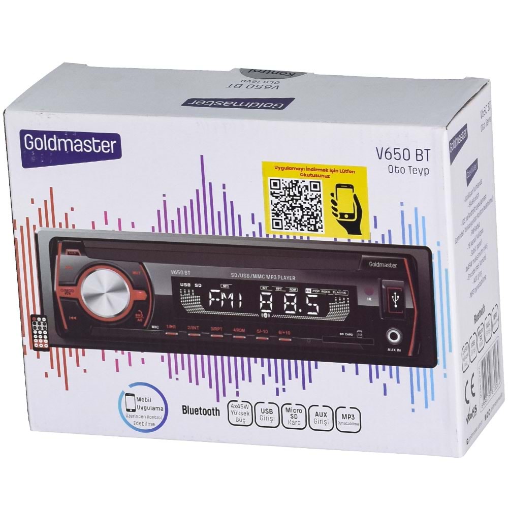 GOLDMASTER 4X45W Usb Girişli Bluetooth Özellikli Oto Radyo Teyp V-650 BT