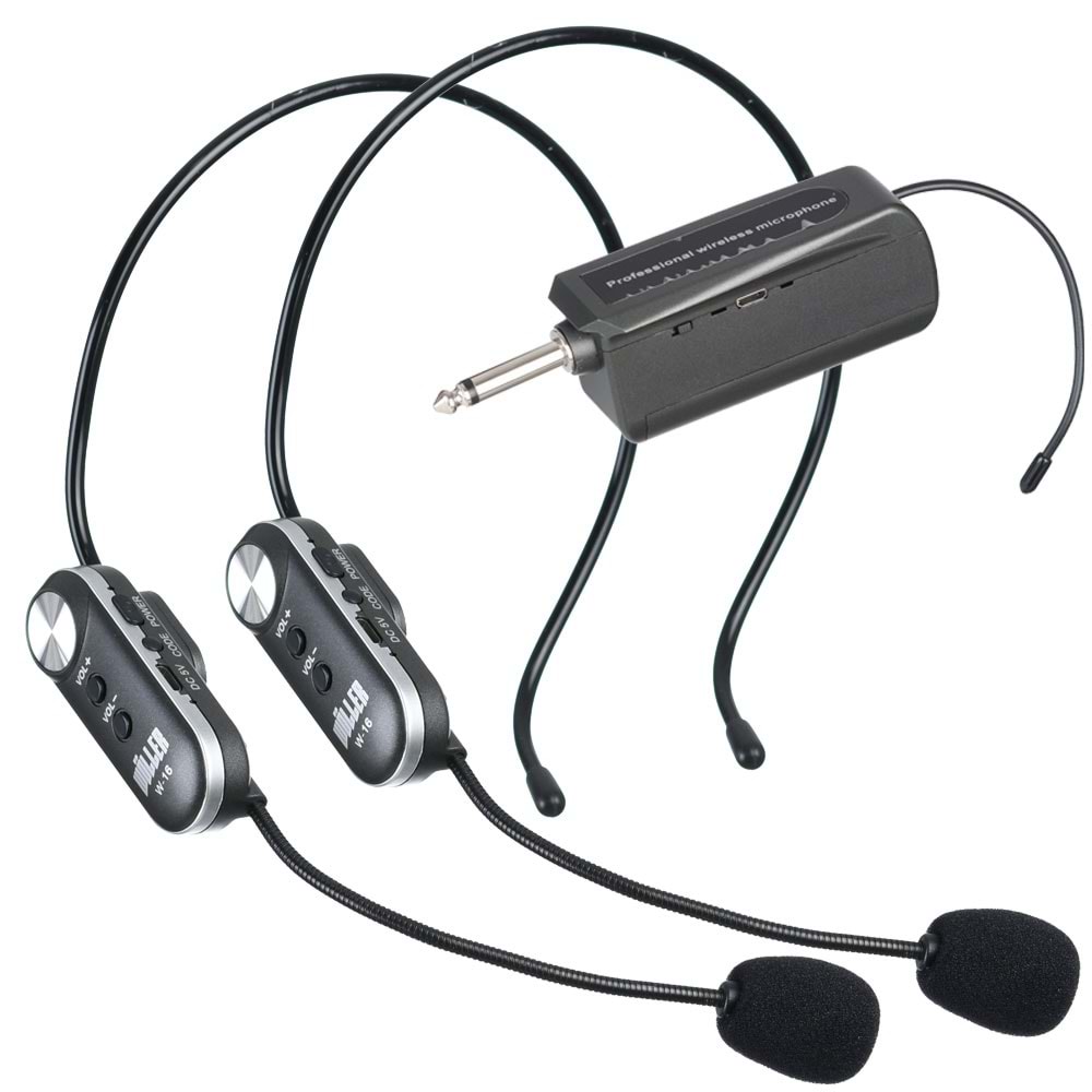 WÖLLER Uhf 2 Headset Şarjlı Kablosuz Mikrofon W-16
