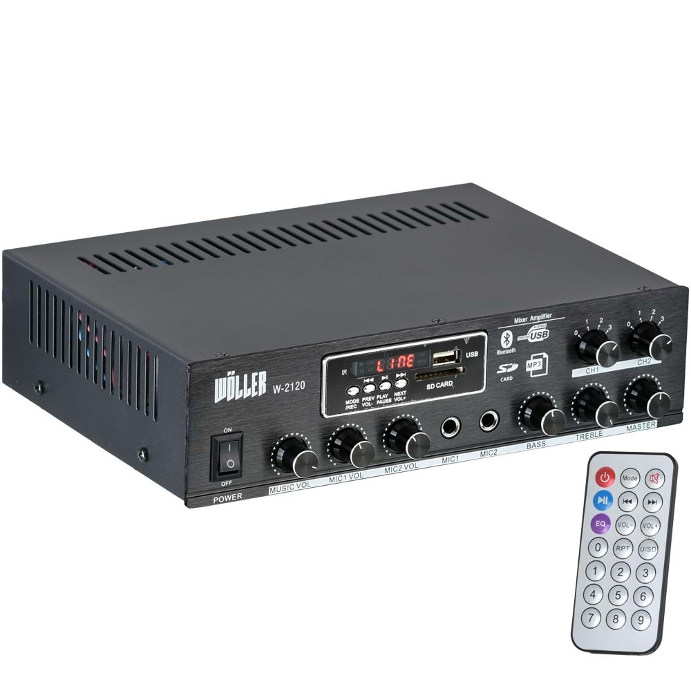 WÖLLER 100W 100V 2 Bölgeli Usb-Sd-Bt Amfi W-2120