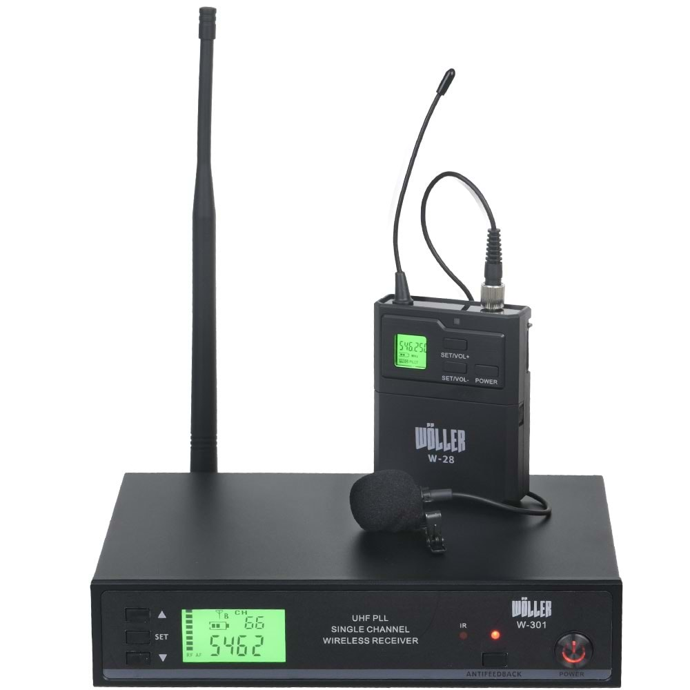 WÖLLER UHF Tek Yaka Anti Feedback Dijital Kablosuz Mikrofon W-301 Y