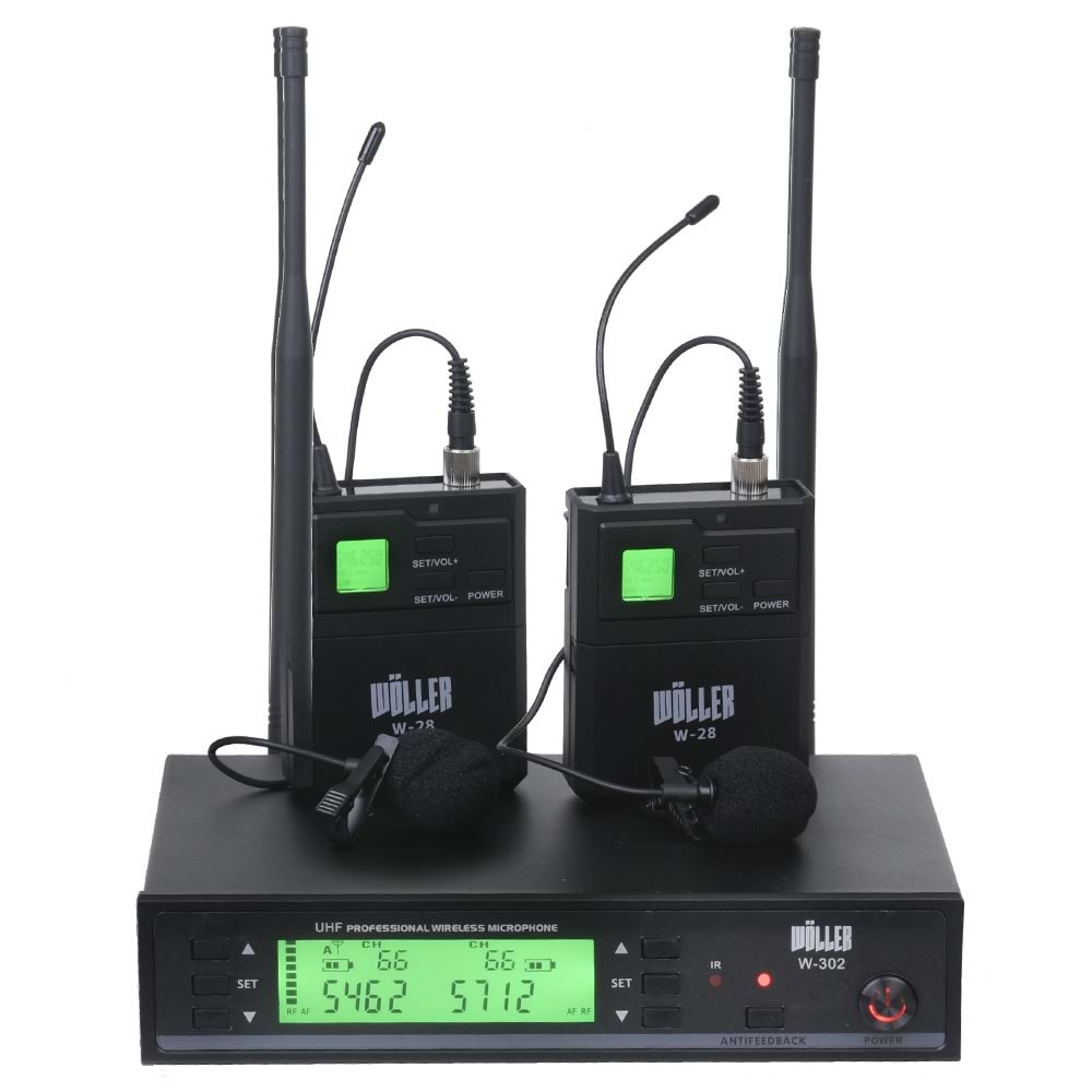 WÖLLER UHF İki Yaka Anti Feedback Dijital Kablosuz Mikrofon W-302 YY