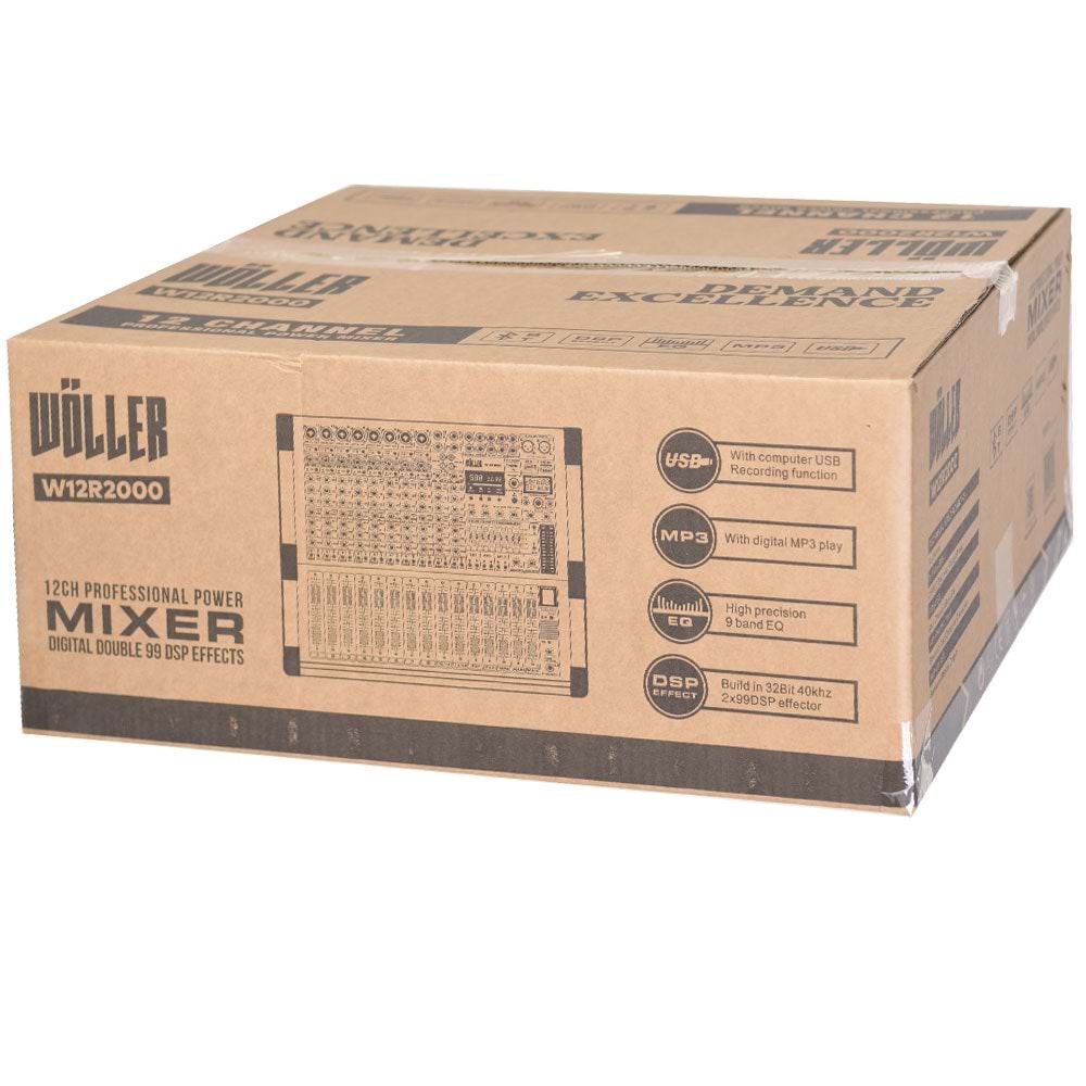 WÖLLER 12 Kanal 2X1000W Usb-Bt Çift Efekt Power Mixer W12-R2000