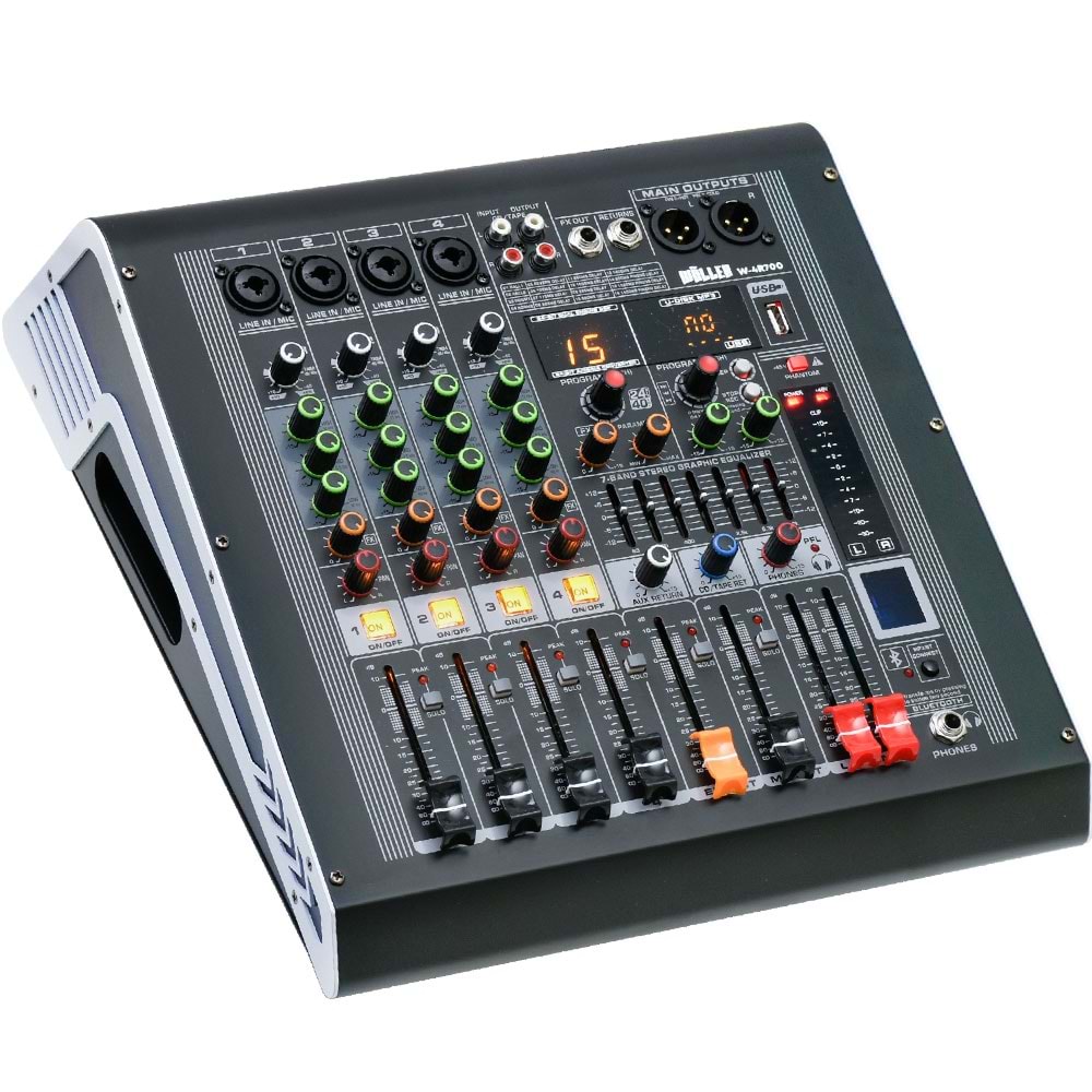 WÖLLER 4 Kanal 2X350W Usb-Bt +48V 16 Dsp Efect Power Mixer W4-R700