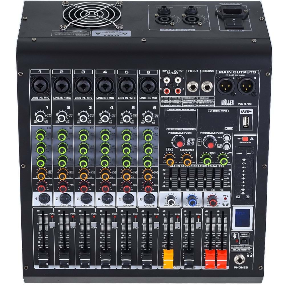 WÖLLER 6 Kanal 2X350W Usb-Bt Power Mixer W6-R700