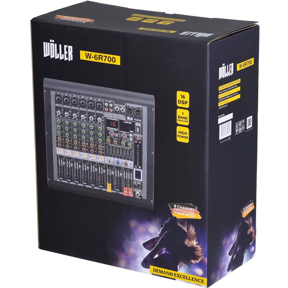 WÖLLER 6 Kanal 2X350W Usb-Bt Power Mixer W6-R700