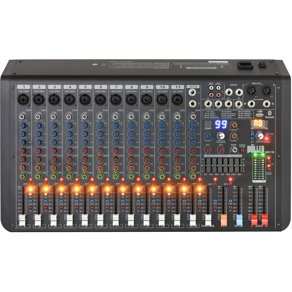 WÖLLER 8 Kanal Usb-Bt 99 Dsp Efect Deck Mixer WD-12