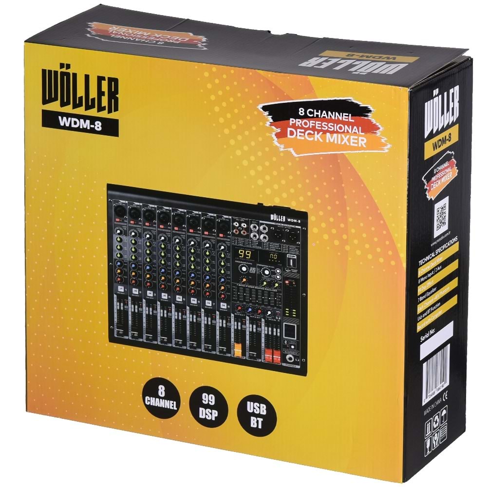 WÖLLER 8 Kanal Usb-Bt 99 Dsp Efect Deck Mixer WDM-8