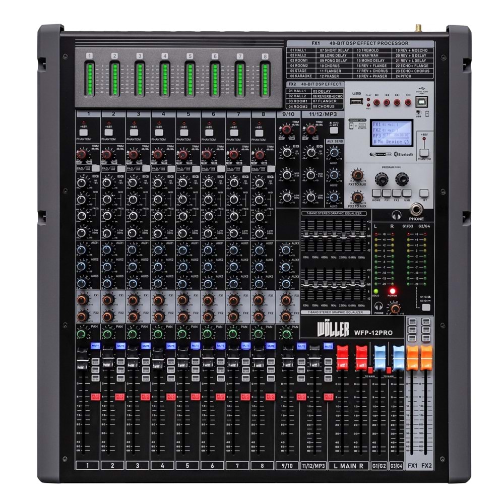 WÖLLER 12 Kanal Power Mixer 2X1500 W WFP-12 PRO