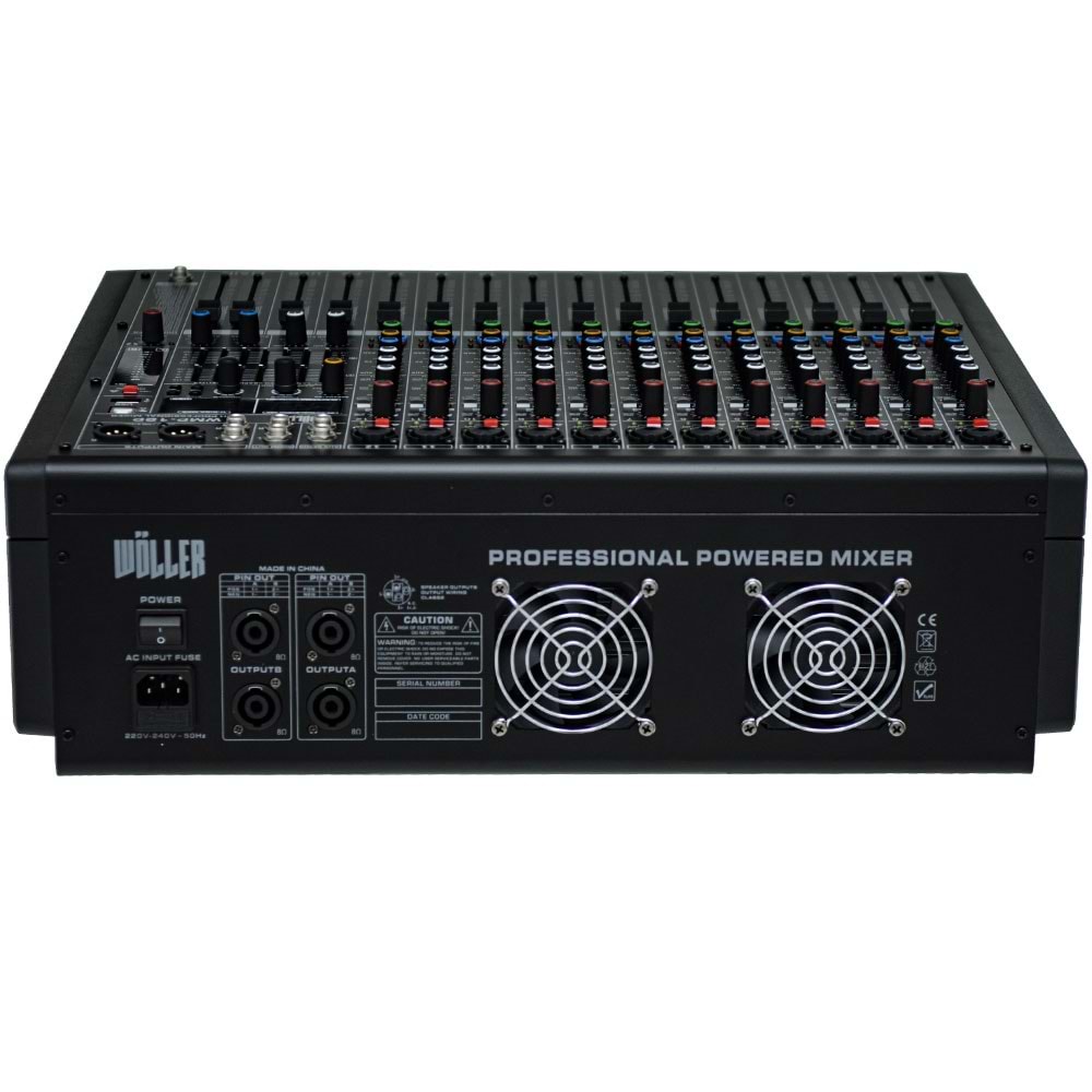 WÖLLER 2X750 W 12 Kanal Usb+Bt 99 Dsp Power Mixer WMP-12P