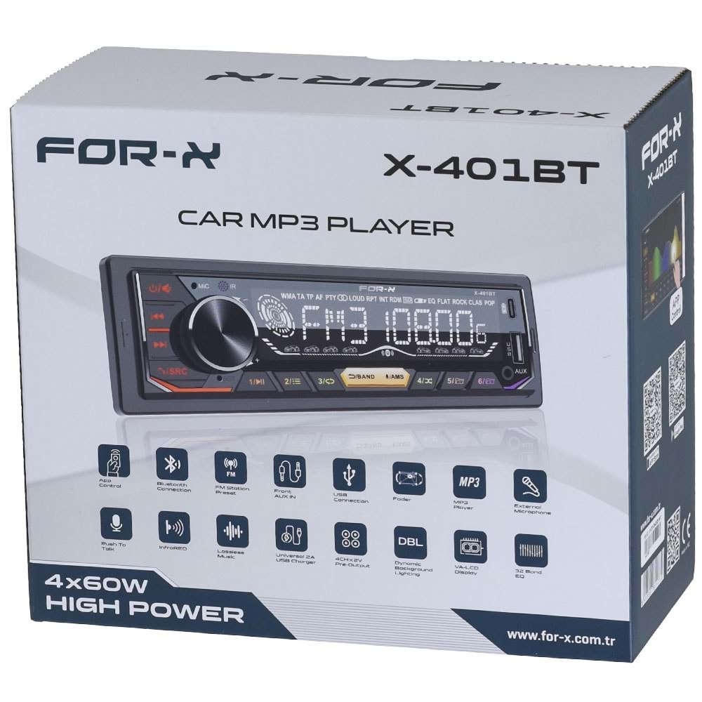 FOR-X Bluetooth ve USB ve Type C Girişli Radyo Oto Teyp X-401 BT