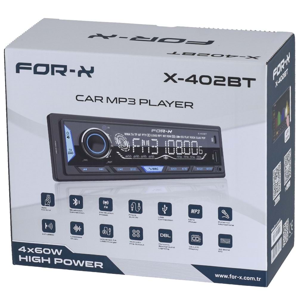 FOR-X Bluetooth ve USB ve Type C Girişli Radyo Oto Teyp X-402 BT