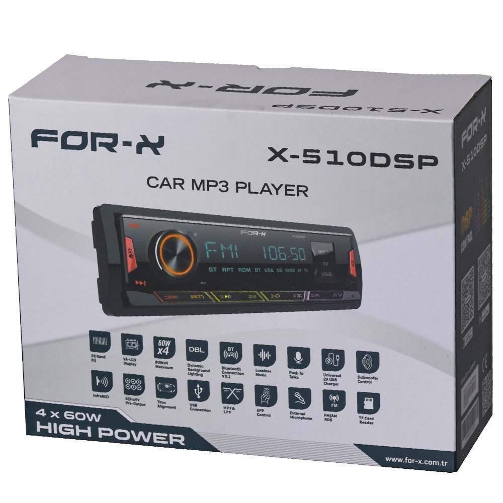 FOR-X Usb-Fm-Bt Dsp İşlemcili 3 Amfi Çıkışlı Oto Teyp X-510 DSP