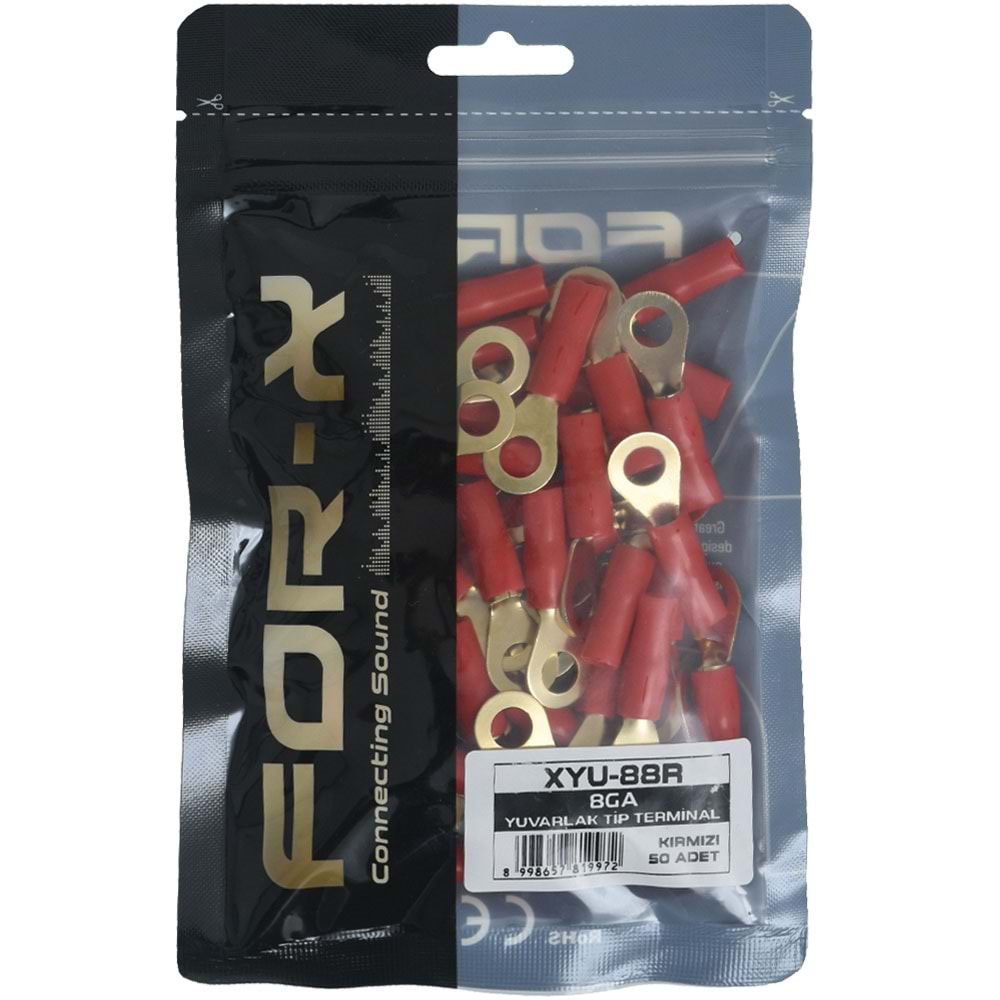 FOR-X 8 GA 50 Adet Kırmızı Yuvarlak İzoleli Kablo Yüksüğü XYU-88R