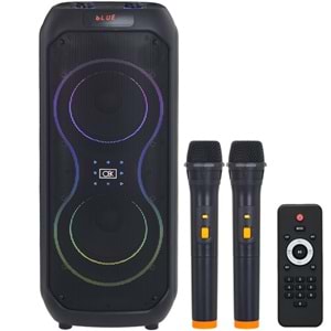 O8K Bluetooth ve USB Girişli 2X8 inch Şarjlı Işıklı 2 El Mikrofonlu Müzik Sistemi BT-8825