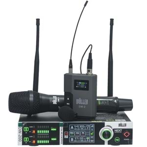 WÖLLER Çift Kanal 1 El 2 Yaka Kablosuz True Diversity UHF Kablosuz Mikrofon DW-200 EY