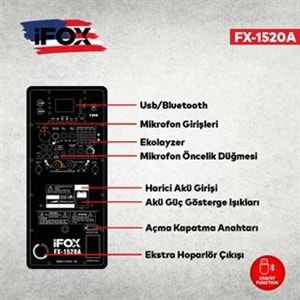 İFOX 15 Uhf Usb-Sd-Bt 2 El Aktif Kabin Hoparlör FX-1520 A