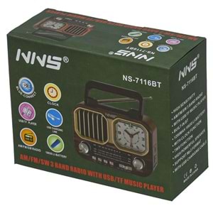 NNS Usb Bluetooth lu Şarjlı Saat li FM Radyo NS-7116 BT