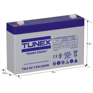 TUNEX 6V 7A 1,08 Kg Kuru Bakımsız Akü (151*35*94*100 Mm) TNX-6V7A