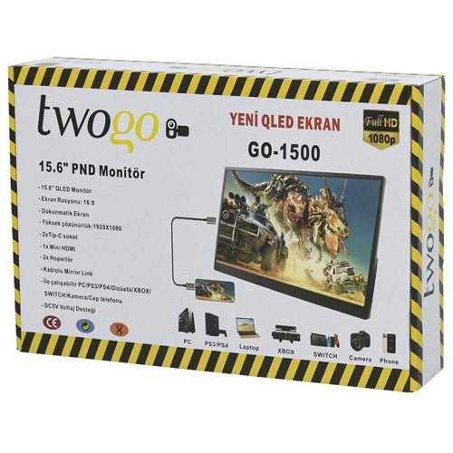 TWOGO 15.6'' QLED Full HD Dokunmatik Taşınabilir Monitör GO-1500