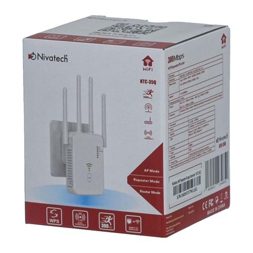 NİVATECH 4 Antenli 300 Mbps Wi-Fi Router Sinyal Güçlendirci NTC-35Q
