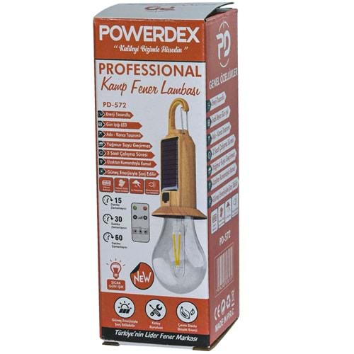 POWERDEX Su Geçirmez Güneş Enerjili Kumandalı Kamp Lambası PD-572