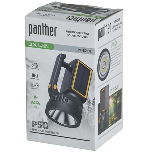 PANTHER Usb Şarjlı Solar El Feneri PT-6214