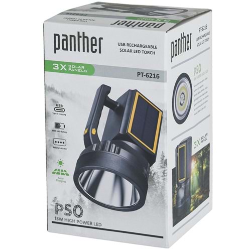 PANTHER Usb Şarjlı Solar El Feneri PT-6216