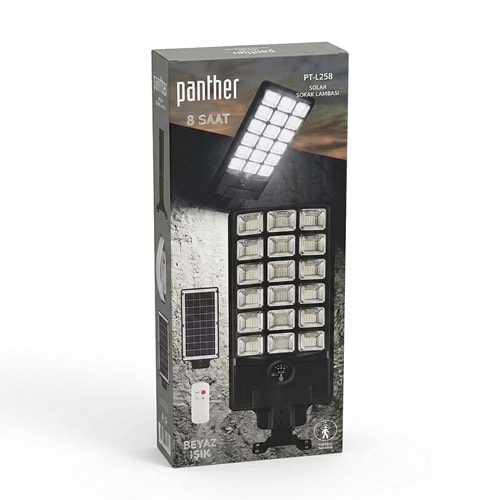 PANTHER IP-66 Sensörlü Kumandalı Solar şarjlı Ledli Sokak Lambası PT-L258