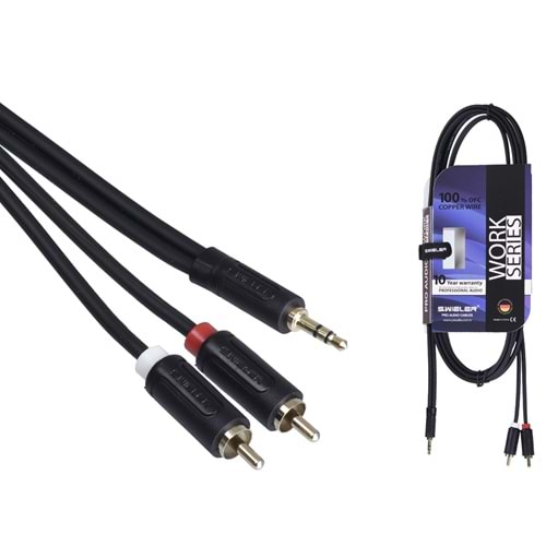S.WIELER 2 x Rca - 3.5 mm 3 Metre Stereo Kablo SR2S-3M